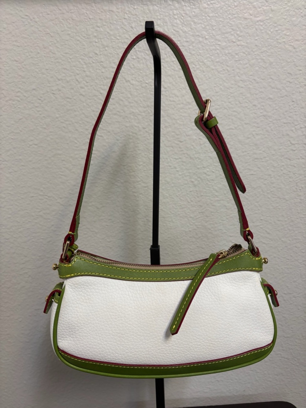 Dooney & Bourke White and Green Leather Small Shoulder Bag - Picture 5 of 12